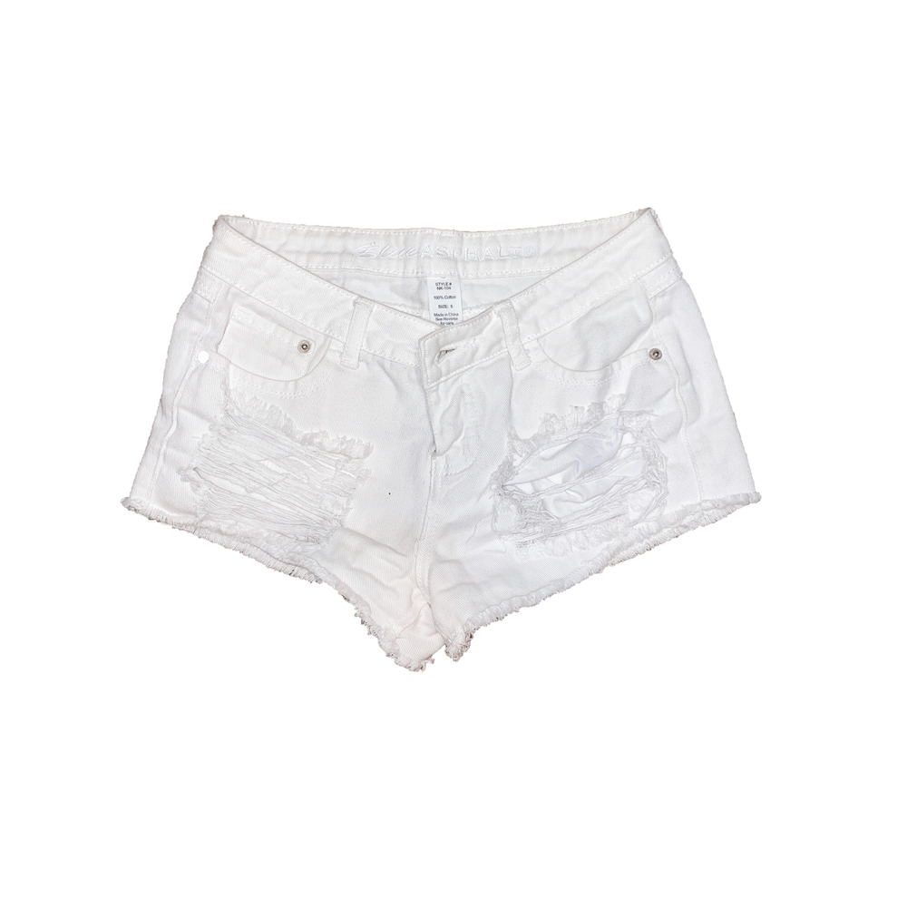 White Mid-rise Ripped Denim Shorts